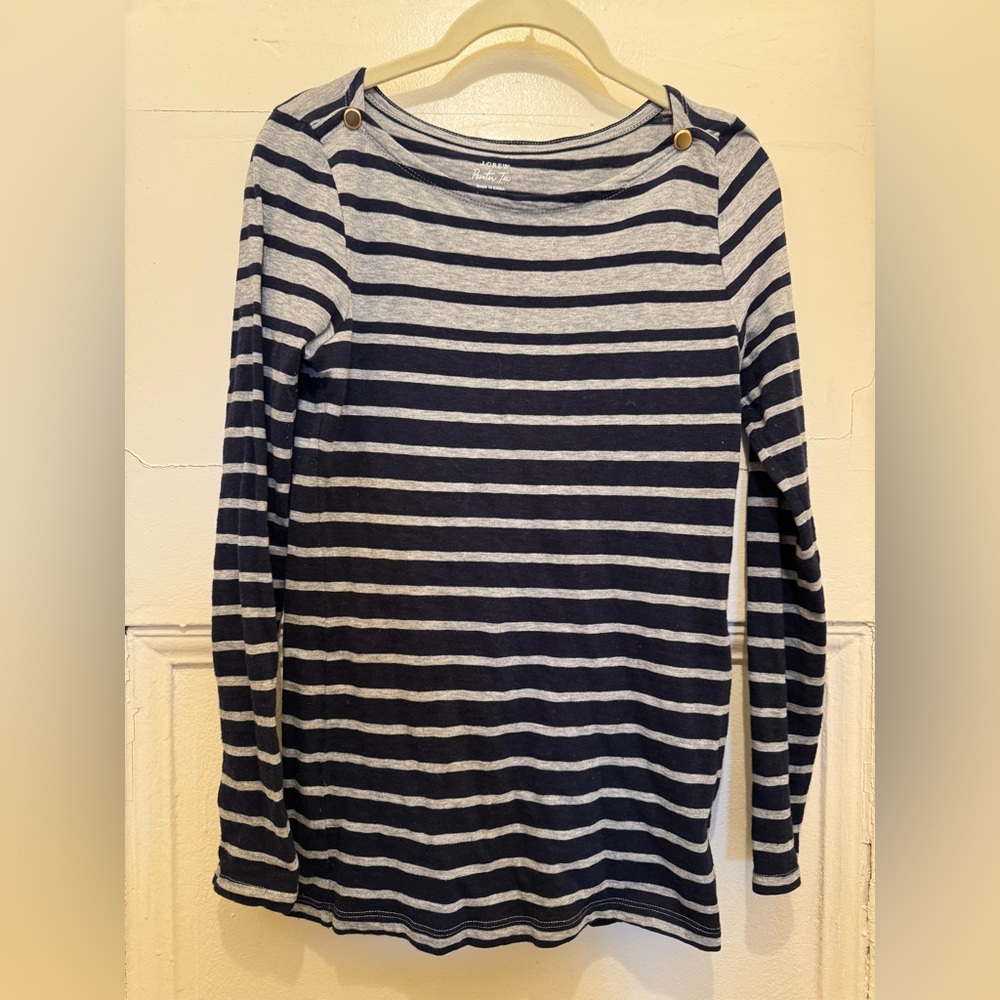 J. Crew Navy and Gray Striped Long Sleeve Tee